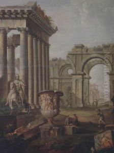 Personen Zwischen Romischen Ruinen by Pierre Antoine Demachy