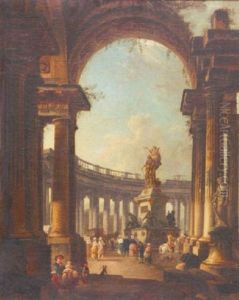 Rotonde Imaginaire Avec La Statue De Louis Xiv Par Desjardins by Pierre Antoine Demachy