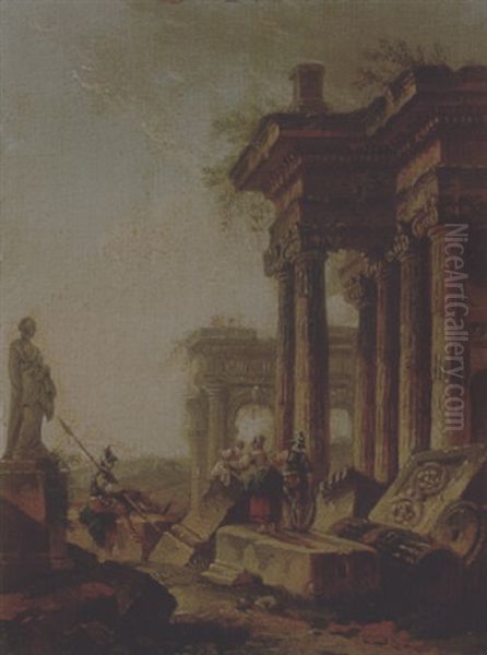 Soldiers And Peasants Resting Among Roman Ruins - view 1