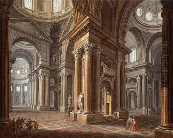The Crossing Of A Cathedral With Ladies And Gentlemen Promenading And Peasants Plying Their Wears - view 1