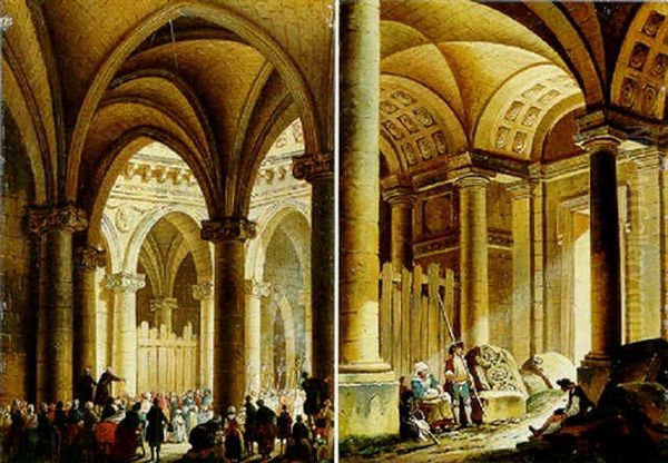 An Architectural Capriccio With Crowds Gathered Before A Religious Procession - view 1