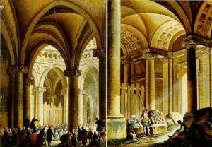 An Architectural Capriccio With Crowds Gathered Before A Religious Procession