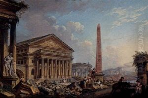 An Architectural Capriccio With A Roman Forum And Figures Resting Among The Ruins