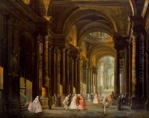 The Atrium Of A Cathedral With Ladies And Gentlemen Promenading