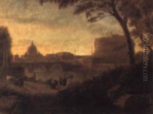 View Of The Tiber, Rome, With The Castel Sant'angelo And St. Peter's by Pierre Antoine Demachy