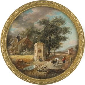 Landschaft Mit Rastendem Wanderer Und Einer Viehhirtin Mit Ihren Kuhen by Jean-Louis Demarne
