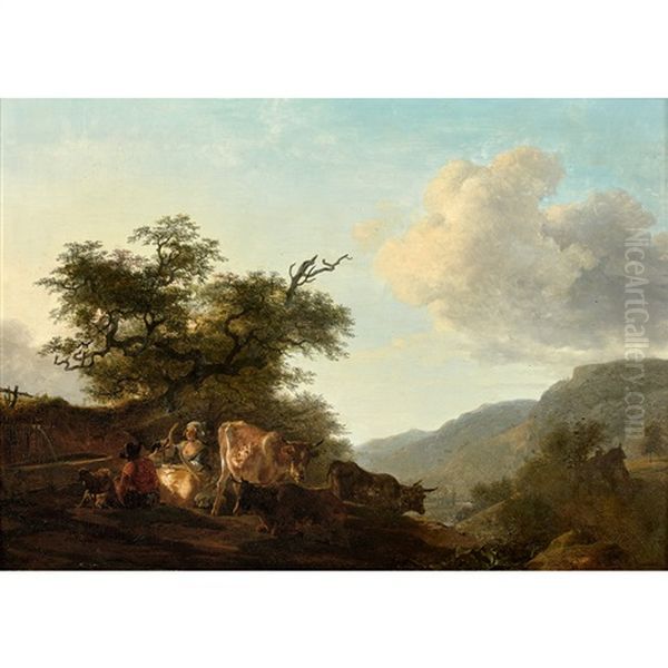 Berger Et Bergere Assis En Avant D'une Fontaine - view 1