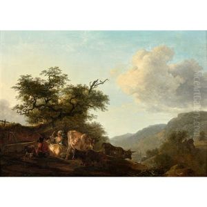 Berger Et Bergere Assis En Avant D'une Fontaine by Jean-Louis Demarne