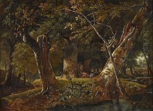 Waldinneres Mit Rastender Wanderin by Jean-Louis Demarne