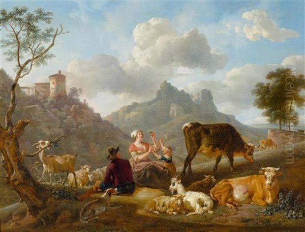 Shepherds And Sheep In A Mountainous Landscape - view 1