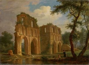 Schafer Und Schaferin Vor Klosterruine by Jean-Louis Demarne