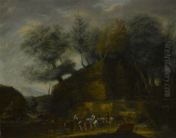A Rocky Landscape With Figures In The Foreground - view 1