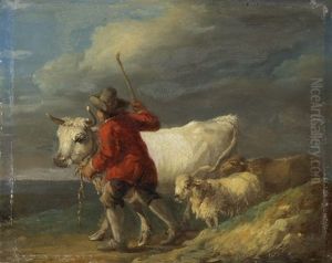Hirte Mit Seiner Herde by Jean-Louis Demarne