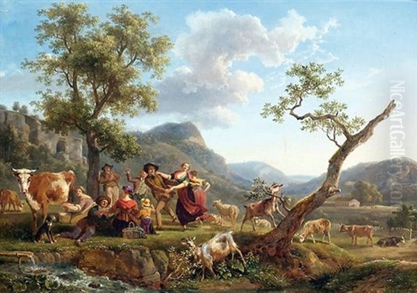 Hirtentanz Vor Weitem Landschaftshintergrund - view 1