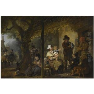 Figures Gathered Outside An Inn by Jean-Louis Demarne