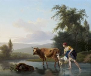 Bergere Traversant Un Gue by Jean-Louis Demarne