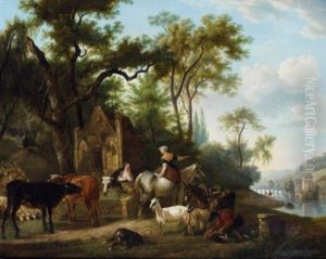Scene Pastorale Pres D'une Fontaine by Jean-Louis Demarne