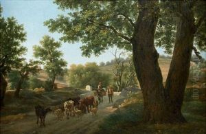 Bergers Et Leur Troupeau Sur Un Chemin Sur Sa Toile D'origine Bergers Et Leur Troupeau Sur Un Chemin Sur Sa Toile D'origine