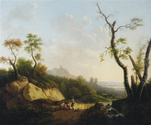 Figures Resting In A Wooded Valley (+ Another; Pair) - view 1
