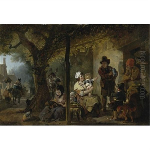 A Family Gathered Outside An Inn - view 1