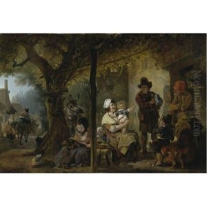 A Family Gathered Outside An Inn by Jean-Louis Demarne