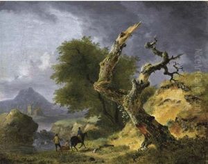 Paesaggio Con Albero In Primo Piano E Viandanti