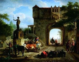 Scene De Marche A L'entree D'une Ville Fortifiee