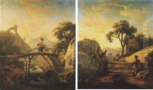 Une Bergere Et Son Chien Sur Un Pont by Jean-Louis Demarne