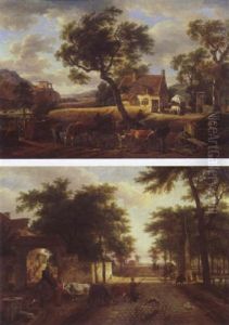 Ferme-relais Animee Au Bord D'une Route Pavee by Jean-Louis Demarne