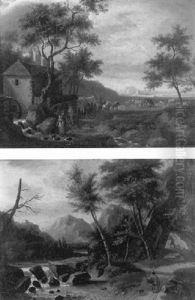 Berger Et Son Troupeau Dans Un Paysage De Riviere by Jean-Louis Demarne