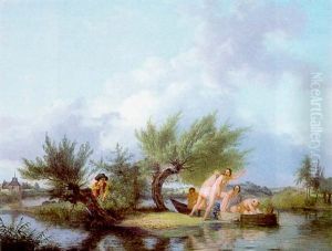 Baigneuses Surprises Par Un Jeune Homme by Jean-Louis Demarne