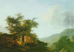 Le Couple De Bergers De Le Troupeau Pres De L'abeuvoir by Jean-Louis Demarne