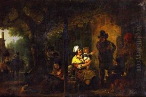 Family Gathered Outside An Inn by Jean-Louis Demarne