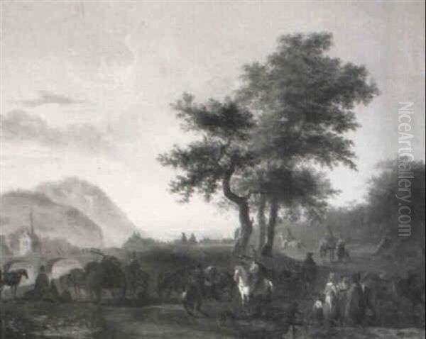 Cavalry Officers Conversing With Peasants On A Track - view 1