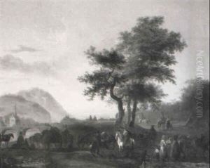 Cavalry Officers Conversing With Peasants On A Track by Jean-Louis Demarne