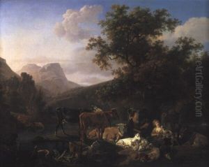 Deux Bergeres Dans Un Paysage by Jean-Louis Demarne