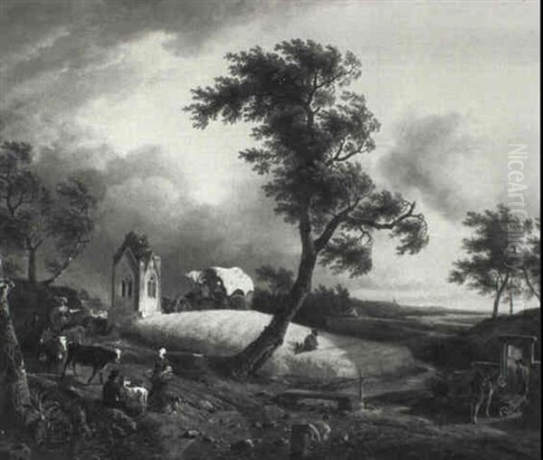 Travellers With Their Herd Along A Path In A Village - view 1