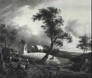 Travellers With Their Herd Along A Path In A Village