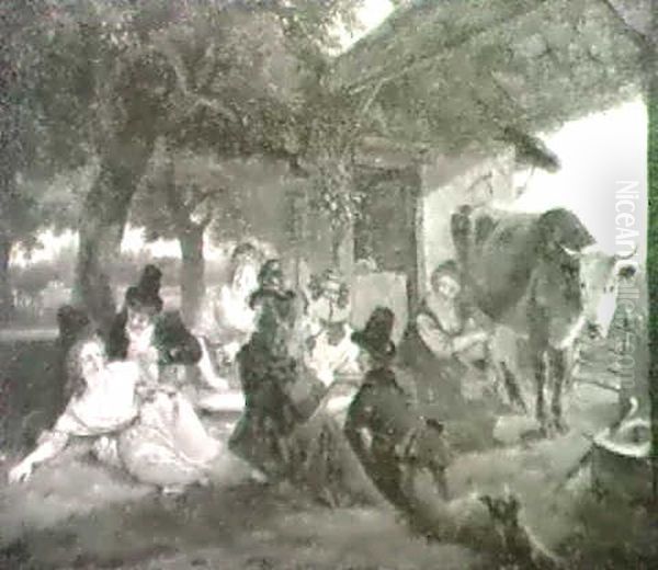 Elegant Figures Seated In An Orchard.... - view 1