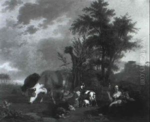 Bergere Et Son Galant Avec Son Troupeau