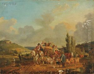 Travellers On A Country Road by Jean Francois Demay