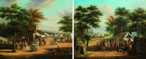 Scene De Kermesse Animee D'un Homme Sur Echasse (+ Scene De Kermesse Animee De Musiciens; Pair) by Jean Francois Demay