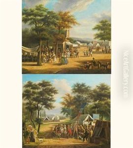 Scene De Kermesse Animee D'un Homme Sur Echasse (+ Scene De Kermesse Animee De Musiciens; Pair) by Jean Francois Demay