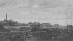 Ausserhalb Des Dorfes, Vor Der Stadtmauer, Waschen Frauen An Einem Fluss Ihre Wasche Ausserhalb Des Dorfes, Vor Der Stadtmauer, Waschen Frauen An Einem Fluss Ihre Wasche