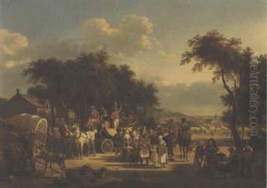 Un Officier Dans Un Caleche Haranguant La Foule D'un Fete   Foraine Dans Un Village