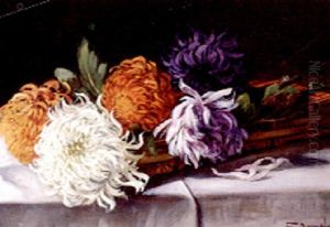 Bunte Dahlien In Einem Korb, Sonnig Beleuchtet by Franz (August Waidhofer) Demel