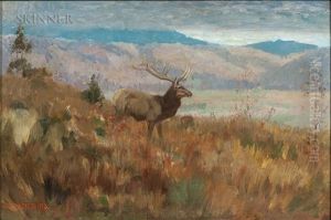 Elk In Grassy Highlands, Autumn by Edwin Willard Deming