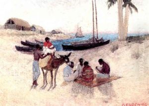 Negro Village On Coast Near Mouth Of San Juan River, U.s. Columbia, South America by Edwin Willard Deming