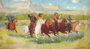 Five Cowboys Riding Into Camp by Edwin Willard Deming