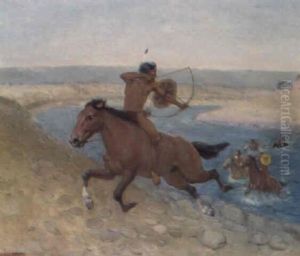 Western Landscape With Indians by Edwin Willard Deming